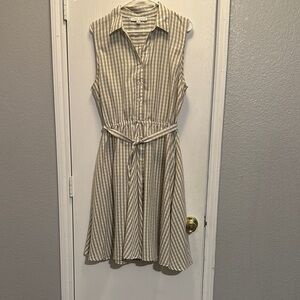 Banana Republic Beige Striped Midi Dress